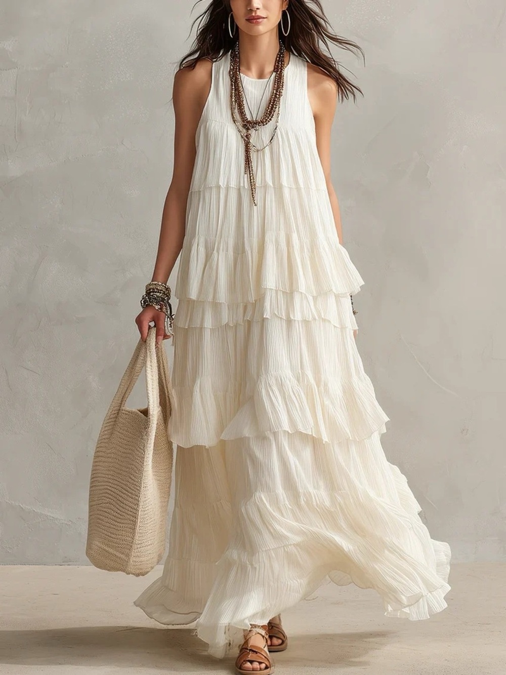 Layered Ruffle Sleeveless Maxi Dress